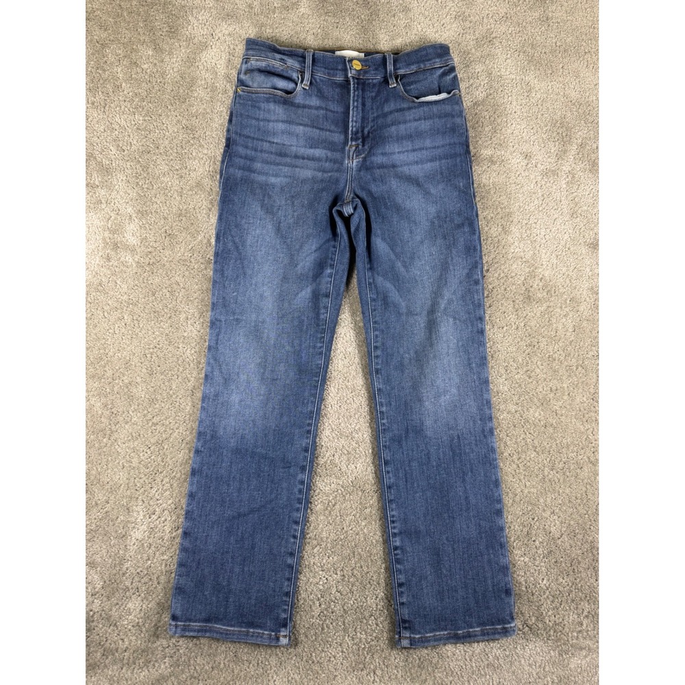 Frame Le High Straight Jeans Medium Wash Blue Denim Size 28 High Rise 2435